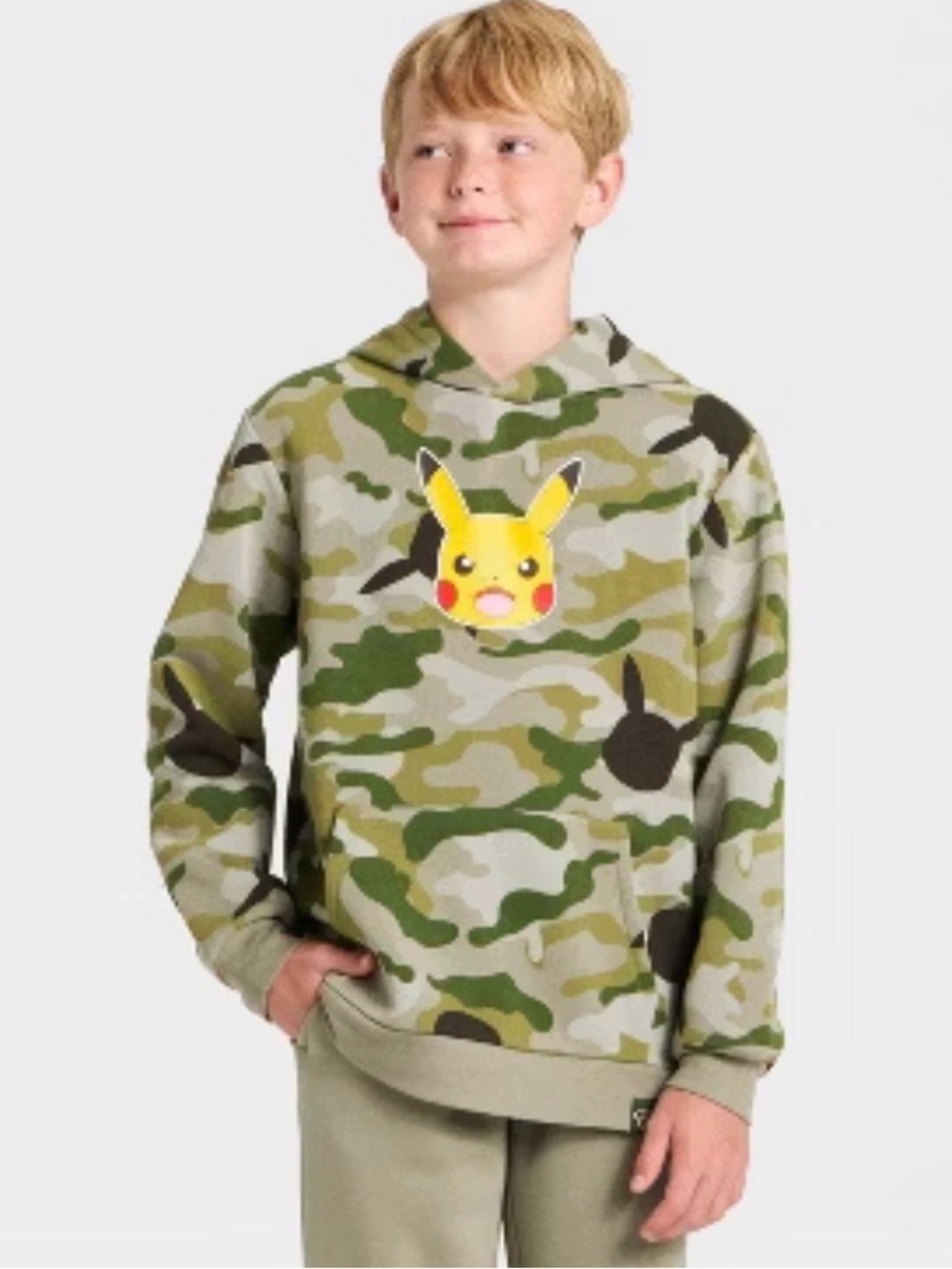 Boys' Pokemon Pikachu Camo Fleece Hooded Sweatshirt Size M